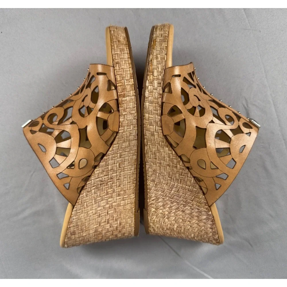 Brighton Daria Wedge Sandals 8M Brown Leather Cutout Espadrille Slides‎